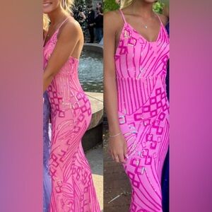 Pink Sequin Prom dress Size XS Worn once open back with adjustable straps